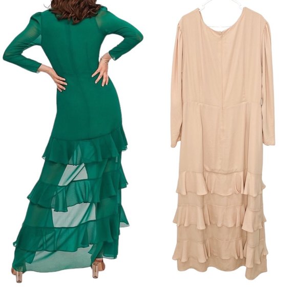 Fame and Partners Darla Dress Maxi Ruffle Gown Long Sleeve Heavy Georgette Sz 22 - Picture 2 of 16